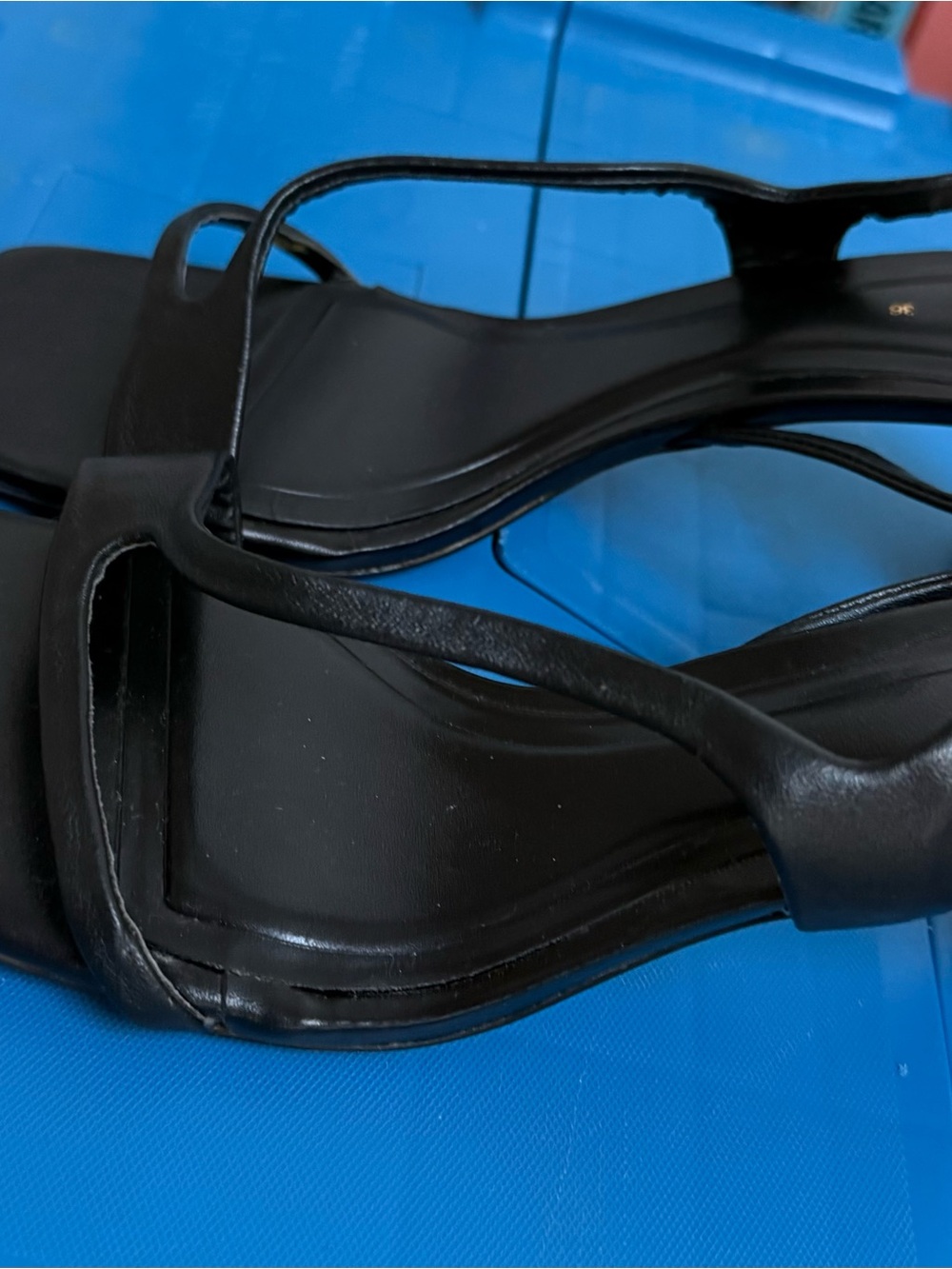 Zara Black Minimalist Square-Toe Sling Heels - Picture 3 of 6